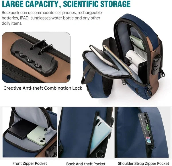 Anti-theft sling bag with a USB charging port
